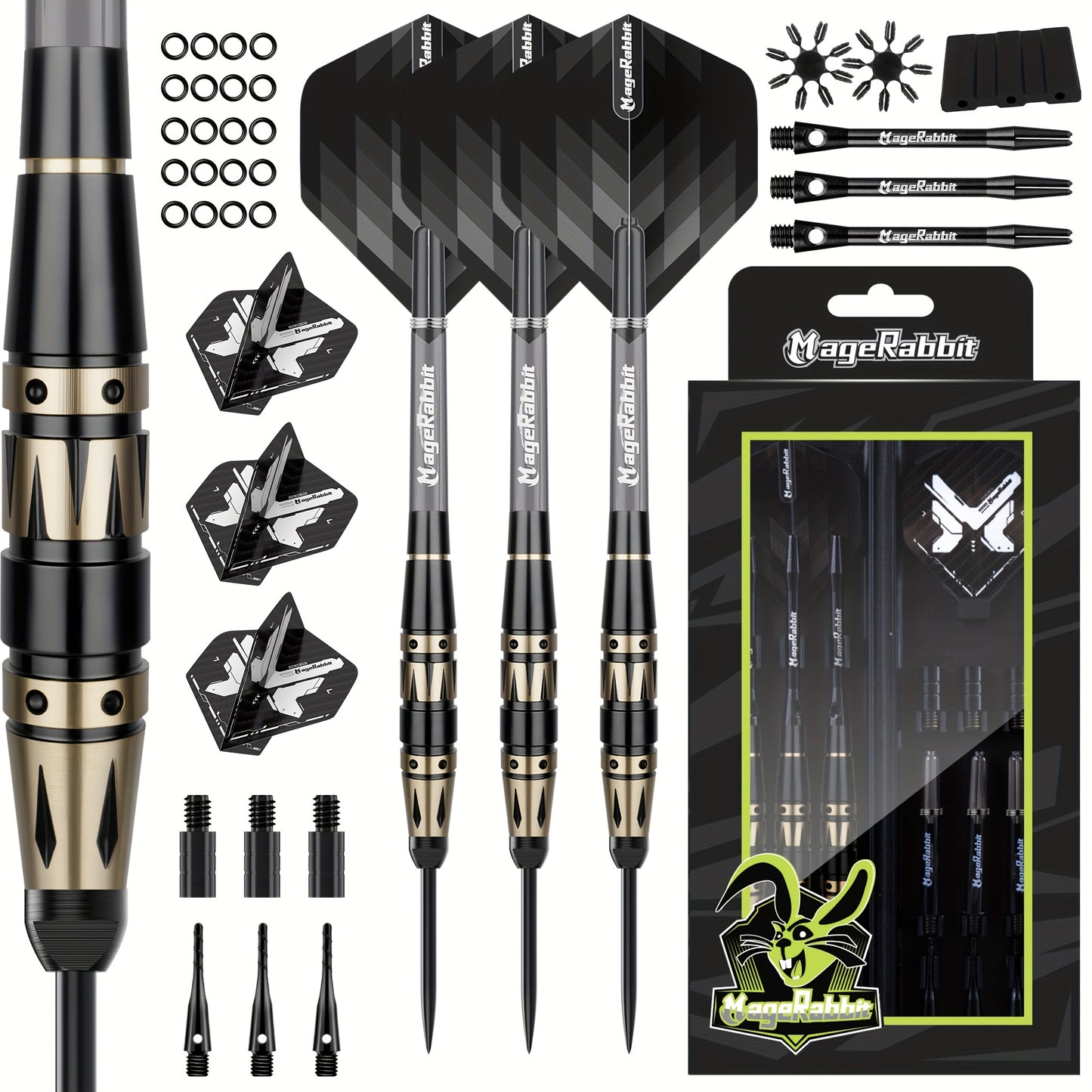 MageRabbit Professional 3-Piece 16g Brass Hard Darts Set with Adapter