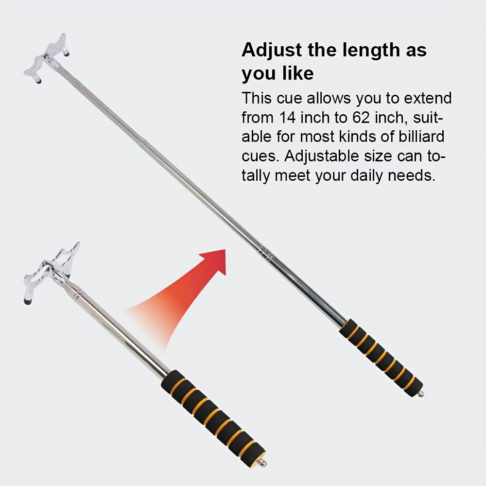 Four Stainless Steel Telescopic Pool Cues With Detachable Bridges