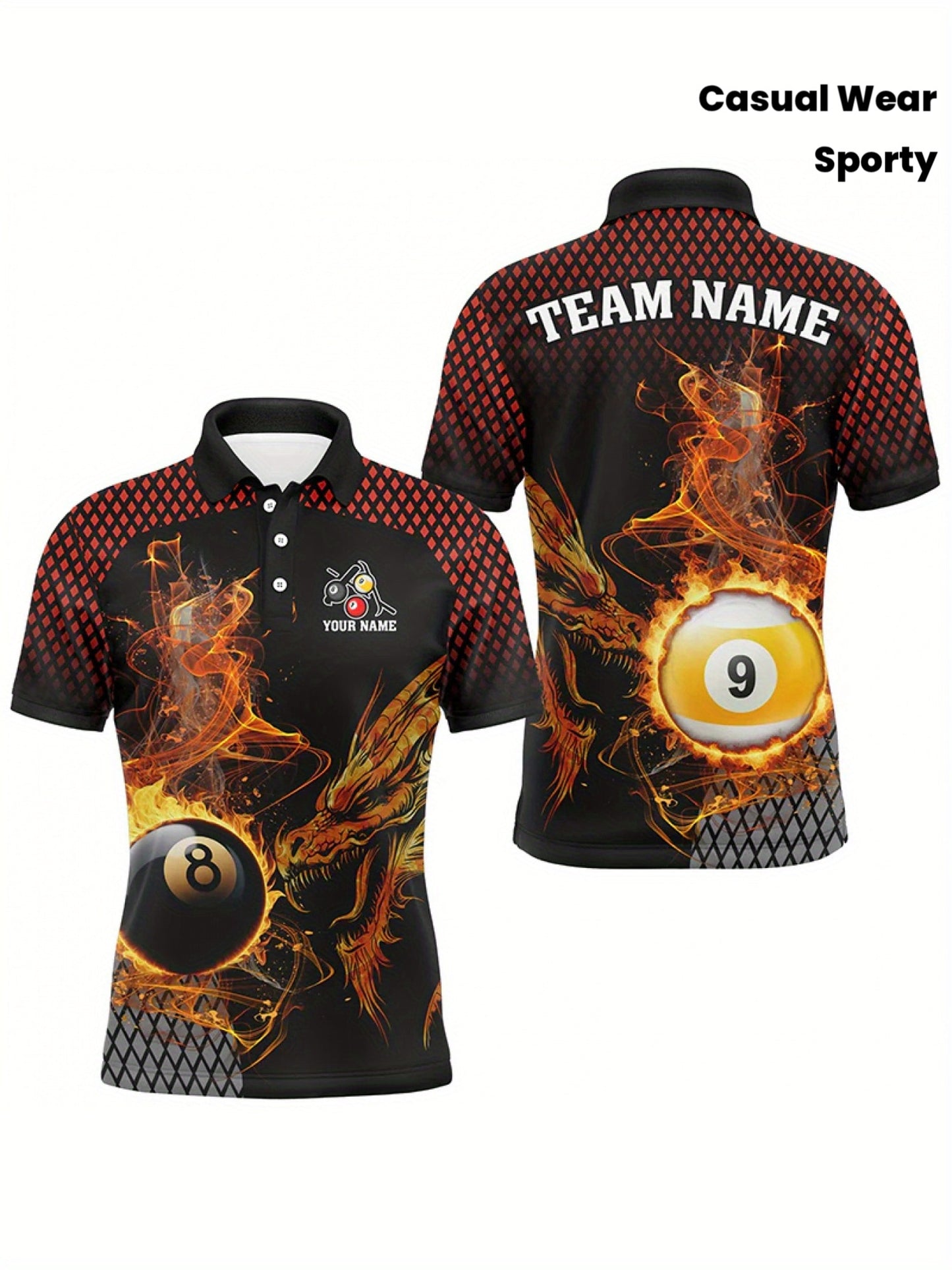 Men's Billiard Theme Polo Shirt Personalized With 8 Ball Design