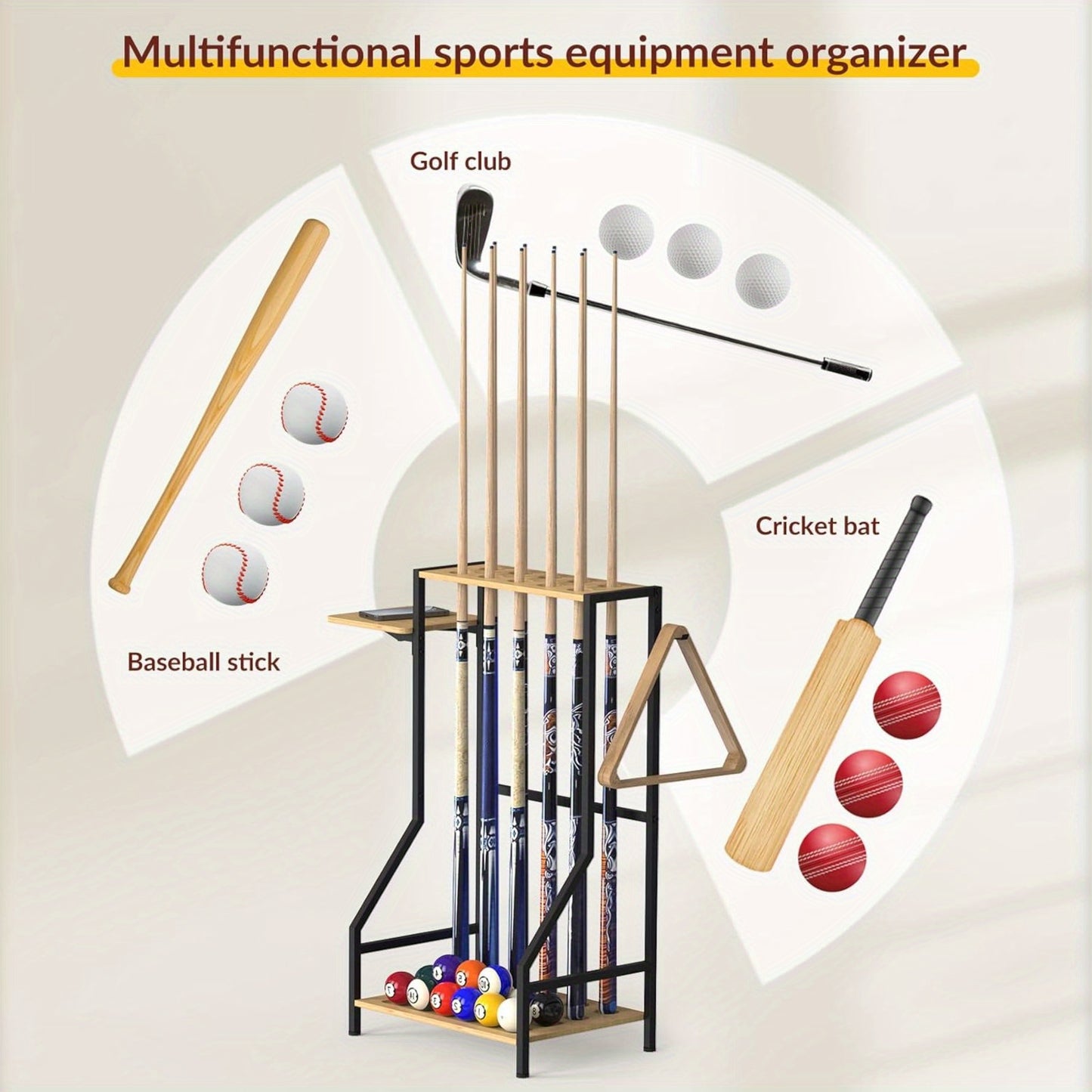 Billiards Cue Floor Stand Holder Up To 10 Cues Bamboo