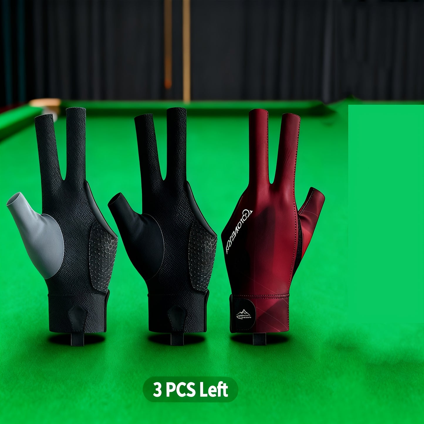 Breathable Anti Slip Billiard Glove 3pc Left Hand Three Fingers