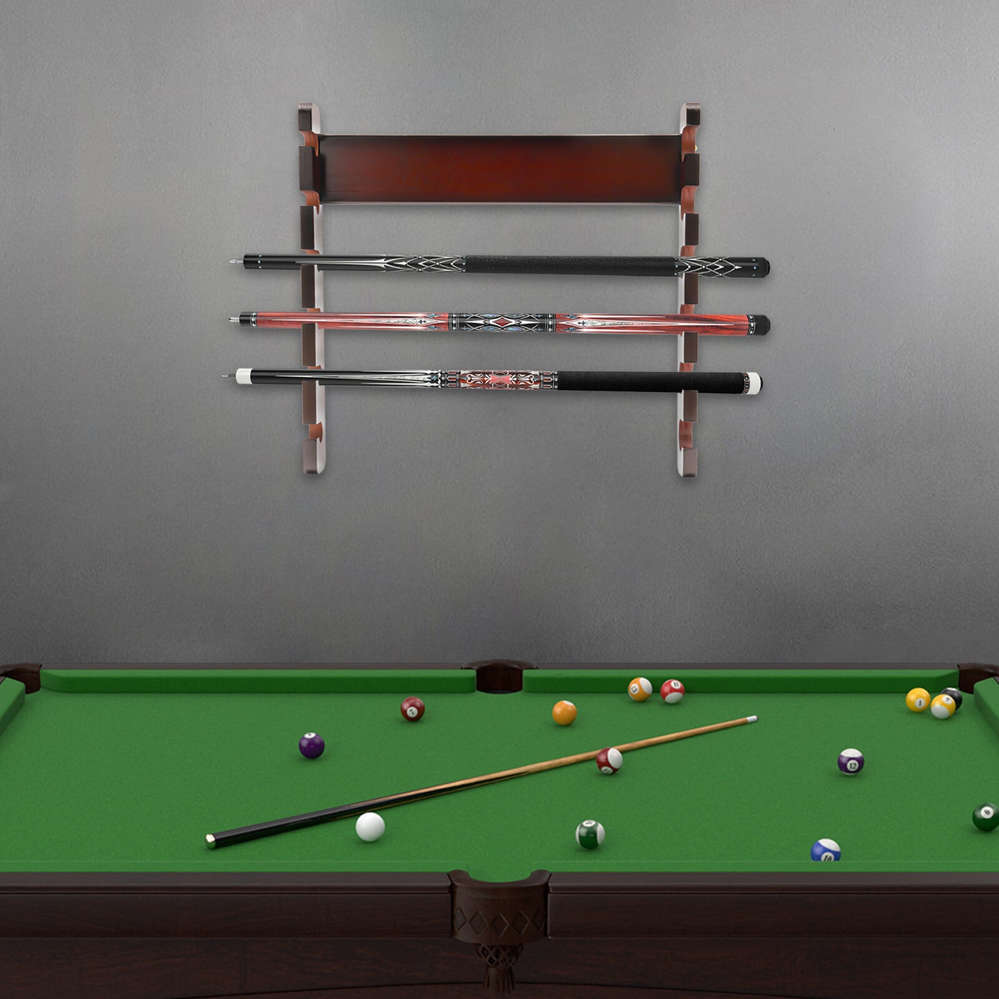 YIYIBYUS 6-Section Pine Wood Billiard Cue Holder Wall Mount