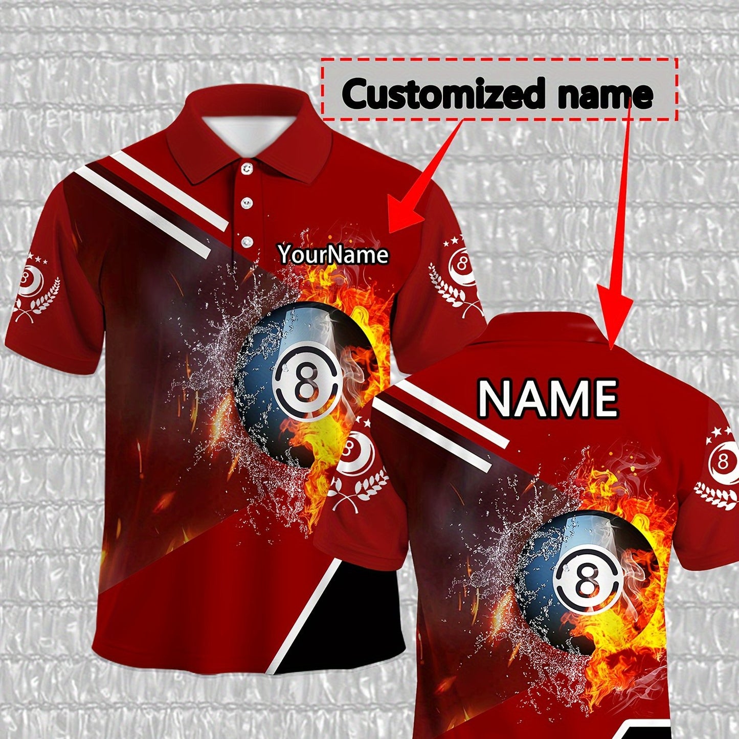 Mens Billiard Shirt All Over Print Crew Neck Polyester Elastane