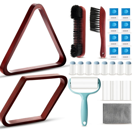 DREYOO Pool Table Brush Set With Wooden Billiard Rack