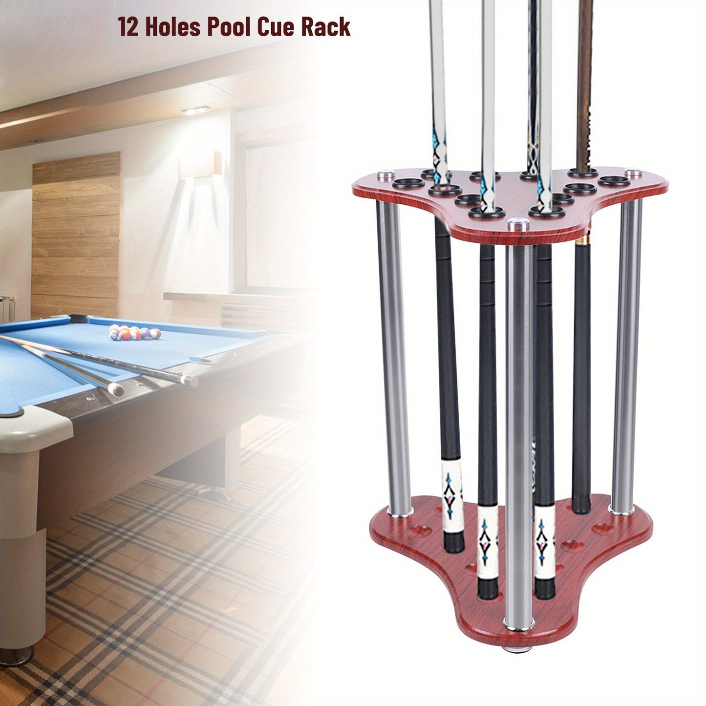 GDRASUYA Wood 12 Hole Pool Cue Rack Corner Floor Stand