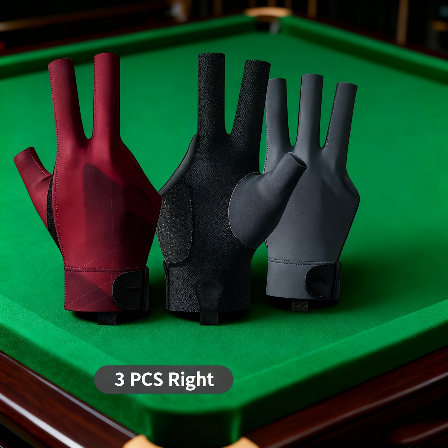 Breathable Anti Slip Billiard Glove 3pc Left Hand Three Fingers