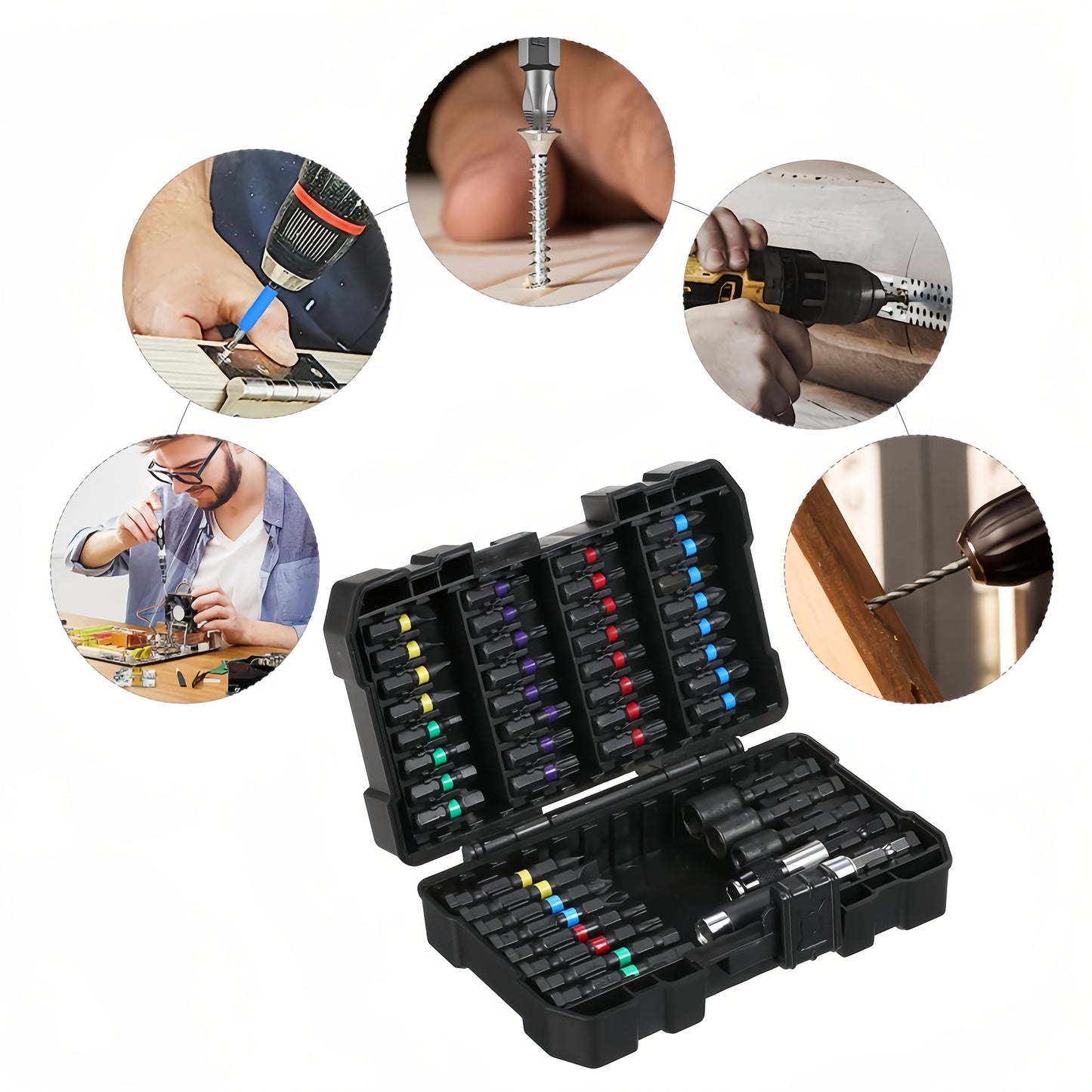 45pcs Heavy-Duty Impact Screwdriver Bit Set Compatible for Torx/T40-TX27, Cross/PH0-PH2, Flat/-L7, Square/R90-R120 - Bits with Storage Box, Compact & Portable Kit for Repair, Automotive, DIY (45pcs)
