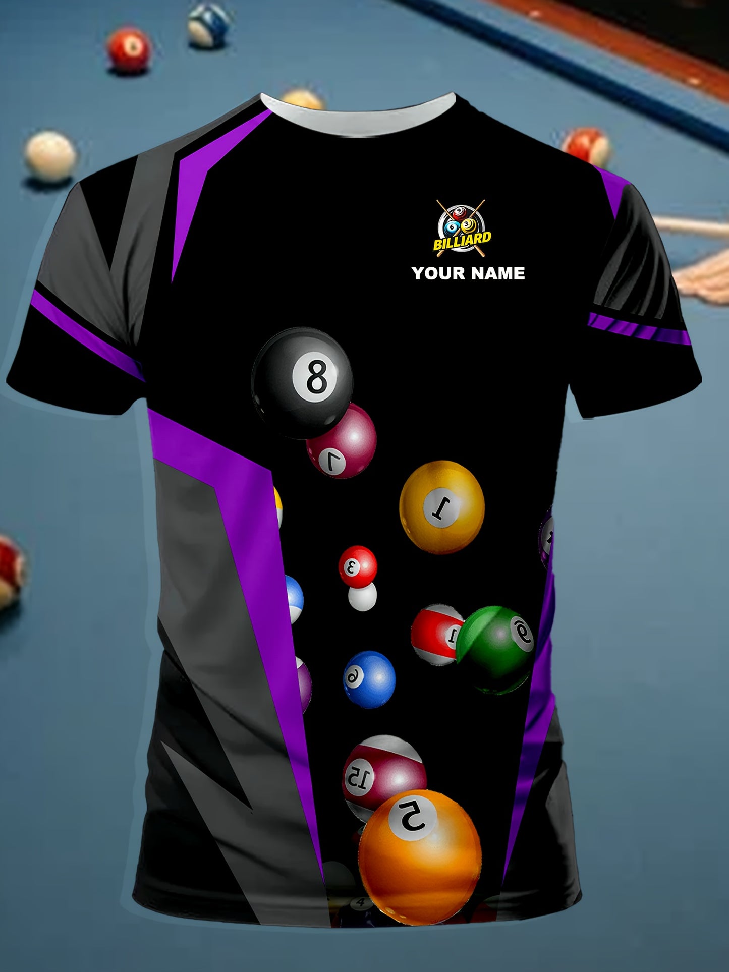 Billiard Themed Shirt Custom Name and Team Print Pool Ball