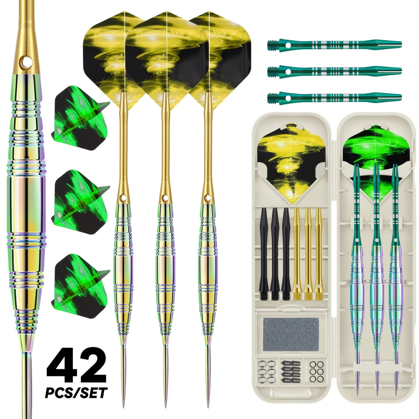 42 Piece Professional Steel Dart Set With Shafts Tips Case