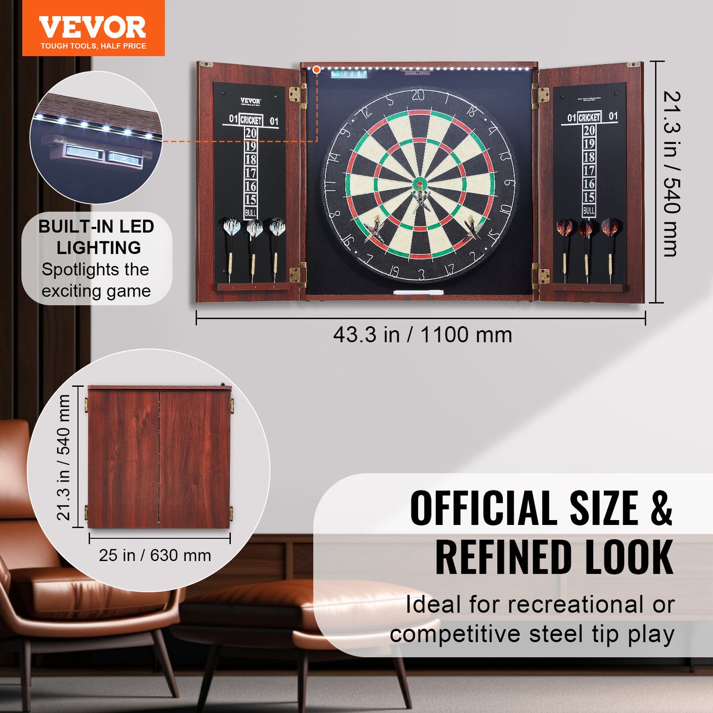 VEVOR Dartboard And Cabinet Set With Steel Tip Darts