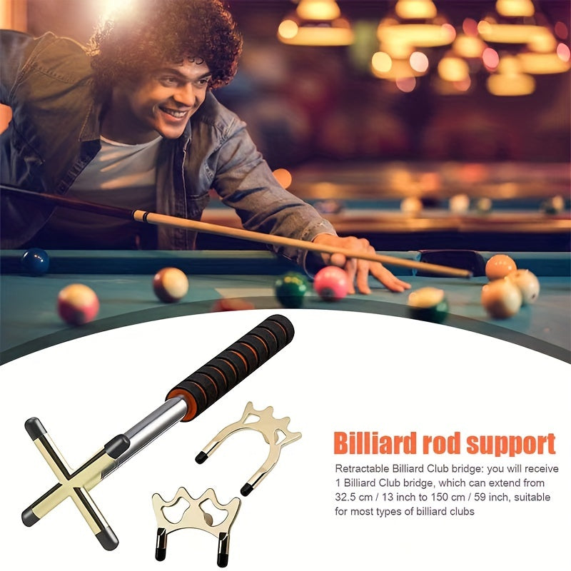 Expandable Adjustable Billiard Bridge Pool Cue With Replaceable Heads