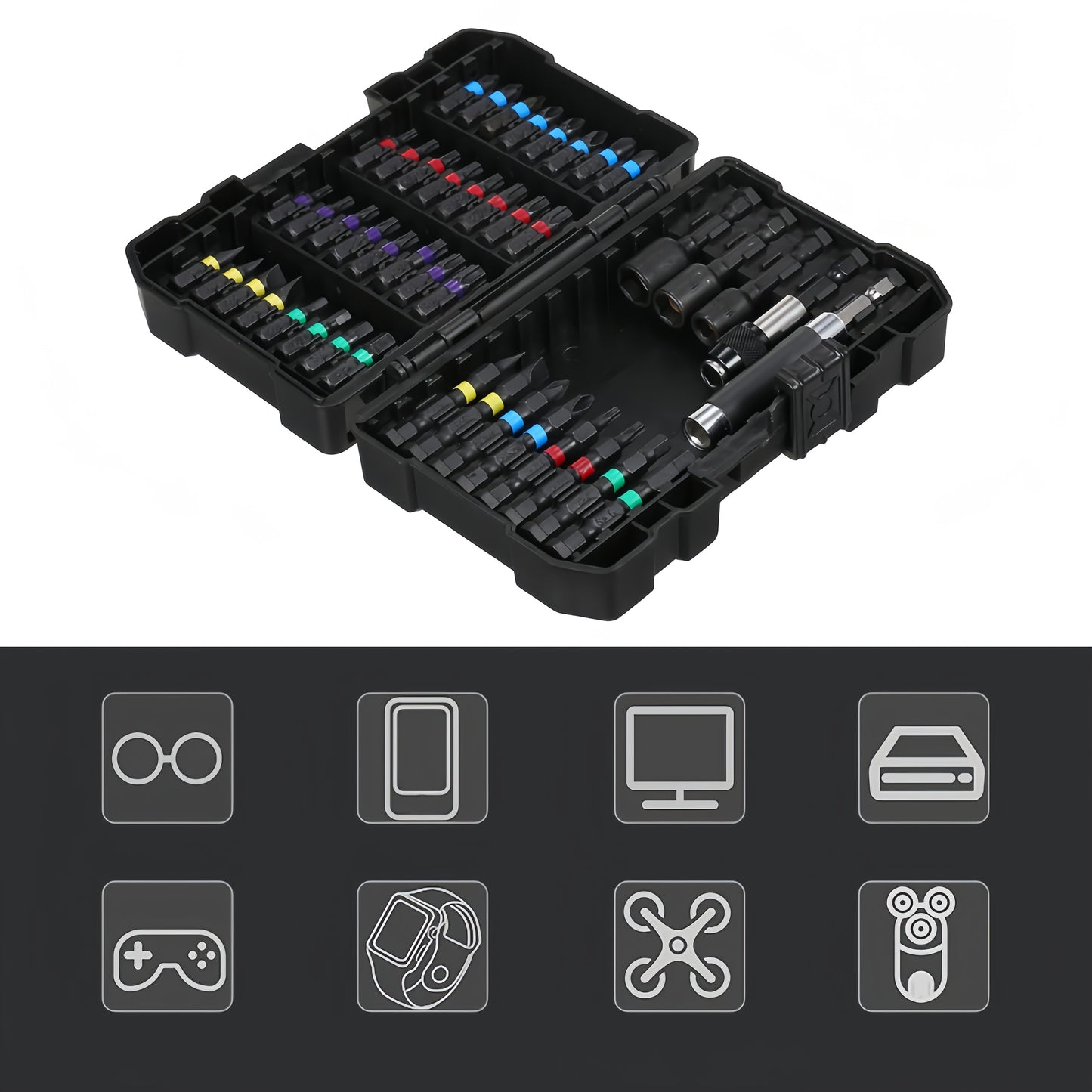 45pcs Heavy-Duty Impact Screwdriver Bit Set Compatible for Torx/T40-TX27, Cross/PH0-PH2, Flat/-L7, Square/R90-R120 - Bits with Storage Box, Compact & Portable Kit for Repair, Automotive, DIY (45pcs)