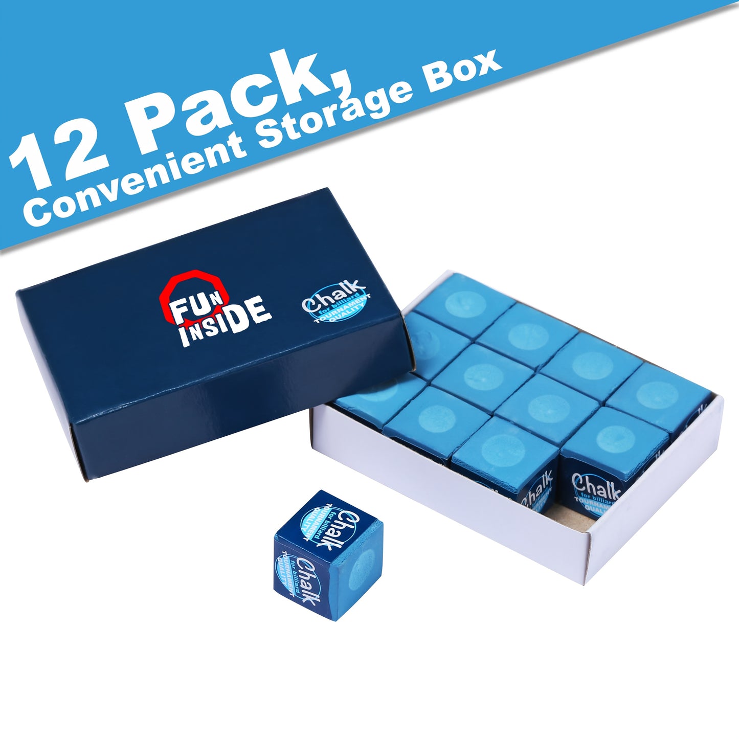 FUNINSIDE Professional Pool Chalk Cubes 12 Pack Heavy Duty Billiard