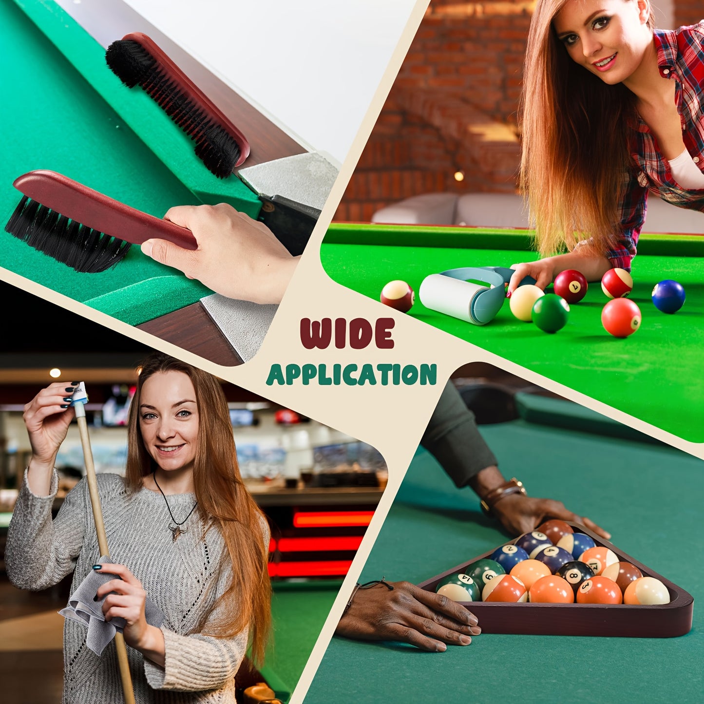 DREYOO Pool Table Brush Set With Wooden Billiard Rack