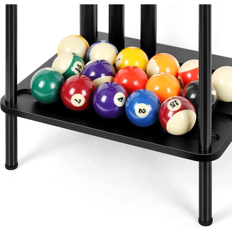 Freestanding Pool Cue Rack Holds 6 Cues Wood Billiard Organizer