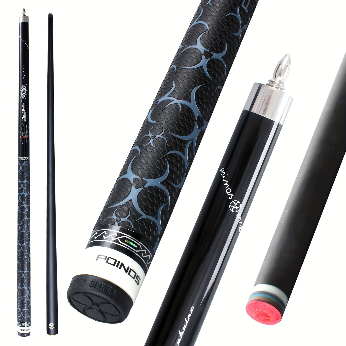 POINOS R Series Carbon Fiber Pool Cue With XTC Ferrule Multi Layer Tip Grip