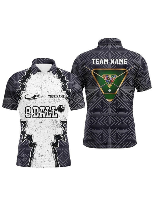 Mens Polo Shirt With Billiard Print Polyester Fabric Casual Wear