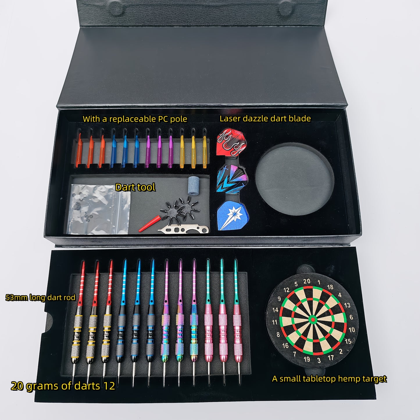 QTVIRA Dart Gift Set With 12 Darts And Tabletop Dartboard