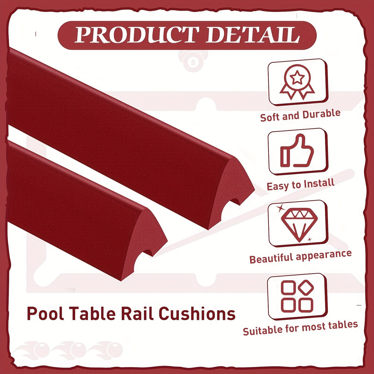 Pre-Cut Billiard Fabric Replacement With Six Cloth Strips And Bumpers