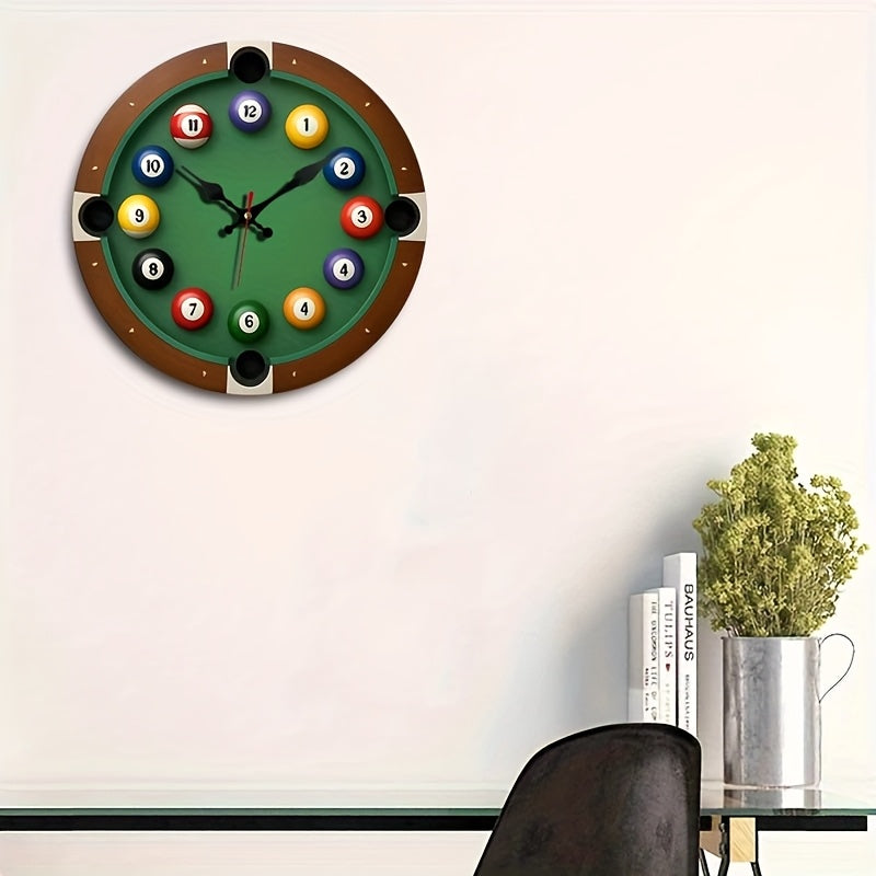JFHT Pool Table Wall Clock With Billiard Balls And Cue