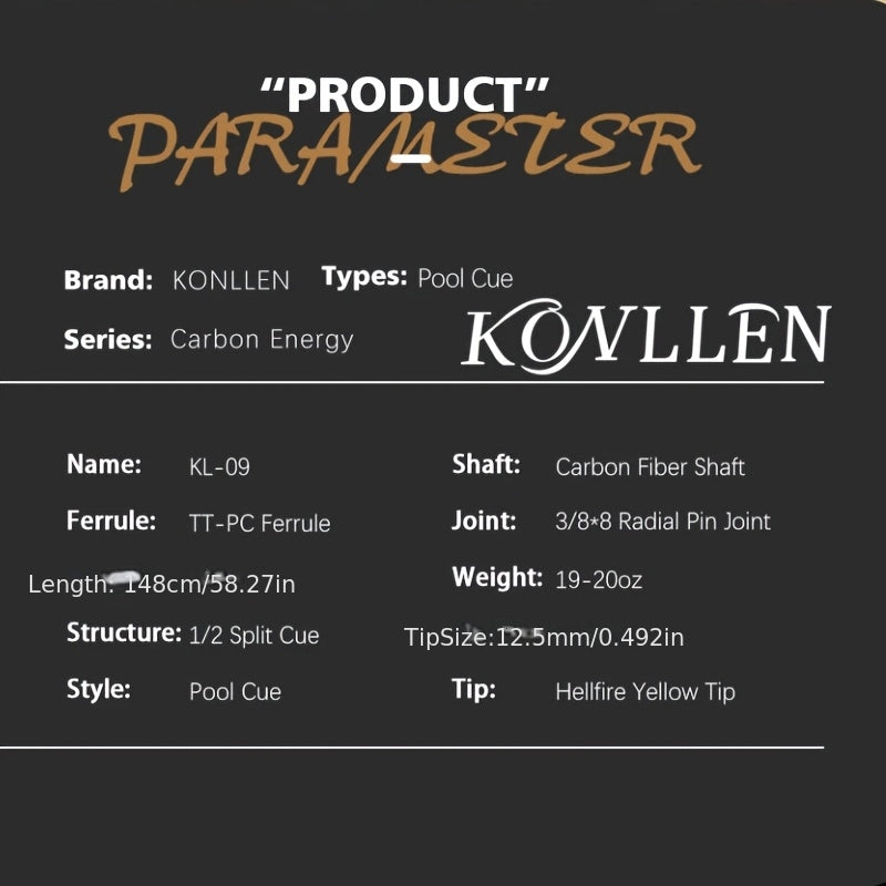 KONLLEN Carbon Fiber Pool Cue Stick Low Deflection Billiard Cue