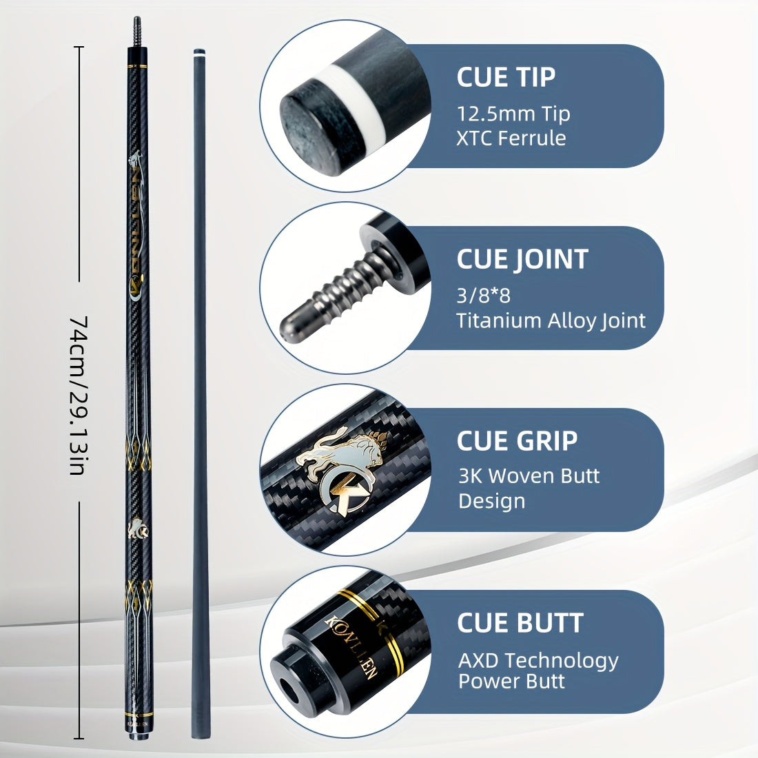 KONLLEN Carbon Fiber Pool Cue Kit KL-3K With Uniloc Joint