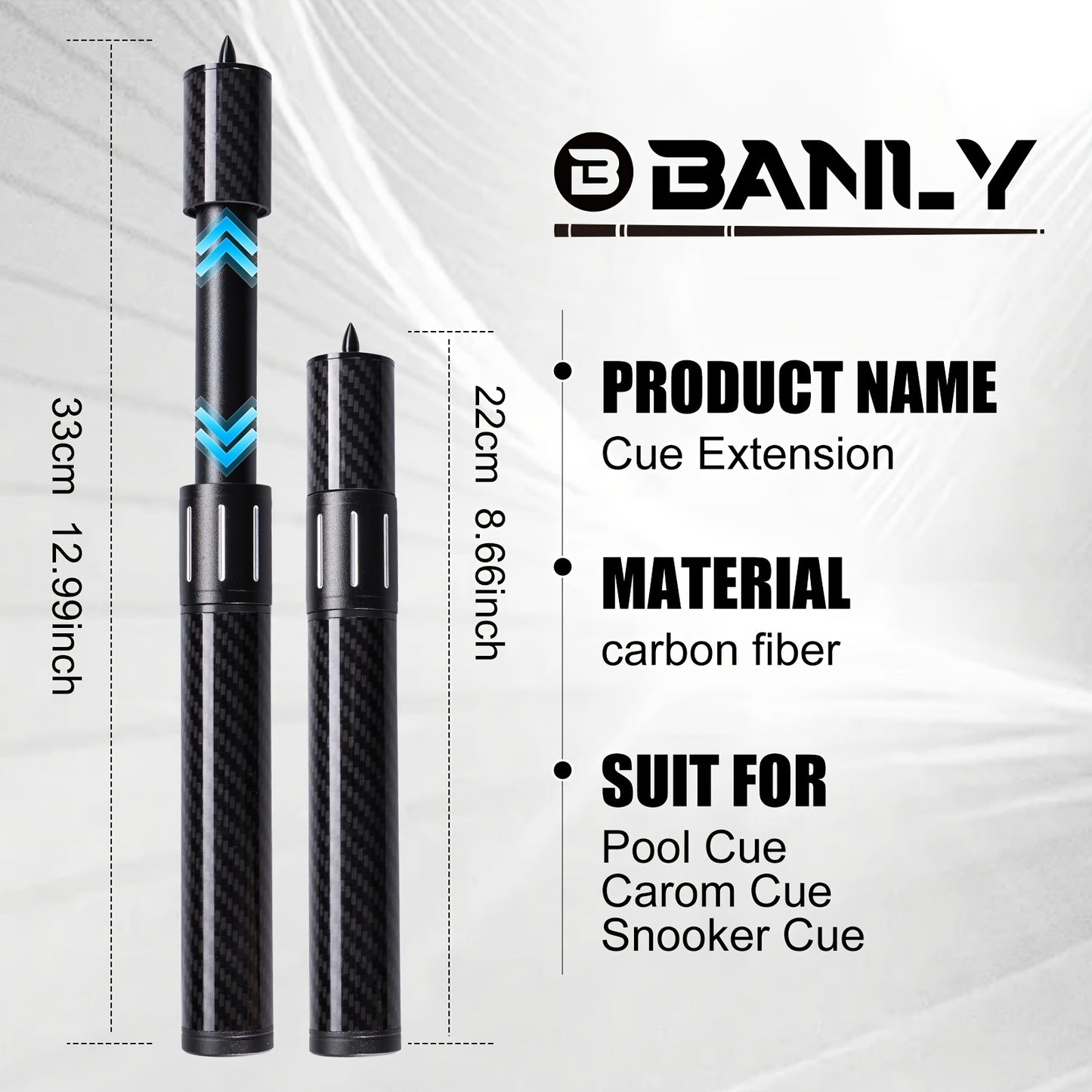 Banly Adjustable Cue Extension With Carbon Fiber Bumpers For Billiards