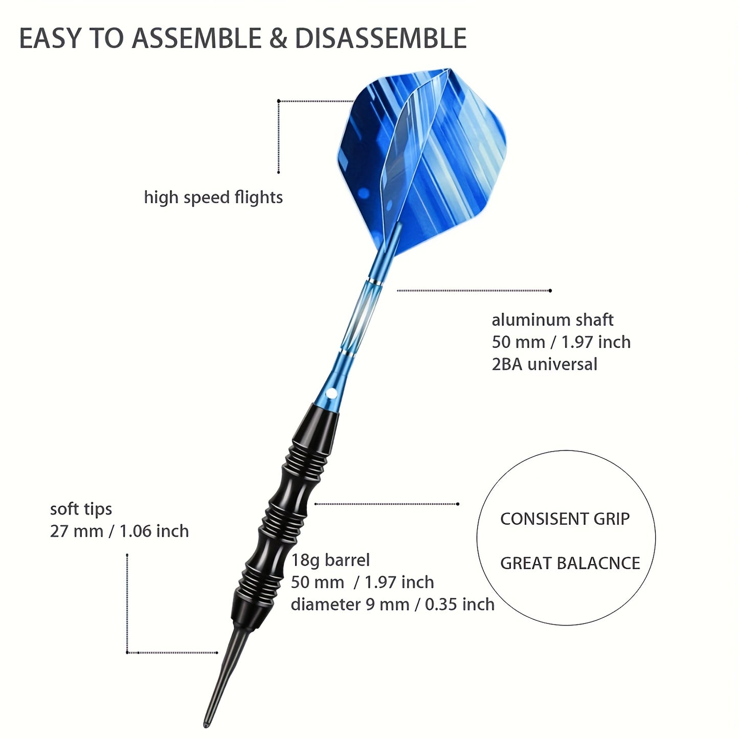 Soft Tip Darts Set With Brass Barrel Aluminum Shafts