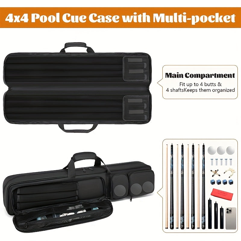 Pool Cue Case 4x4 With Backpack Strap Holds 4 Shafts