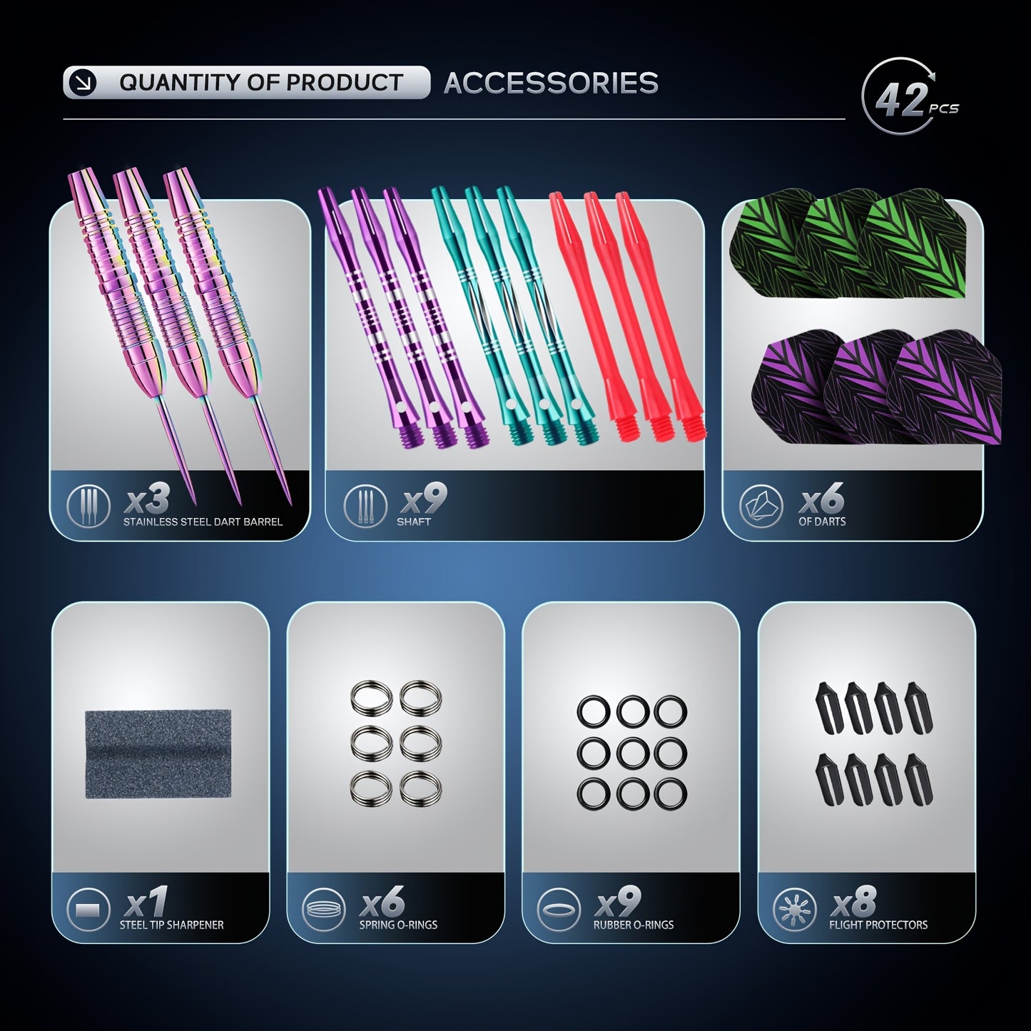 Stainless Steel Professional Dart Set 42pcs Portable Case