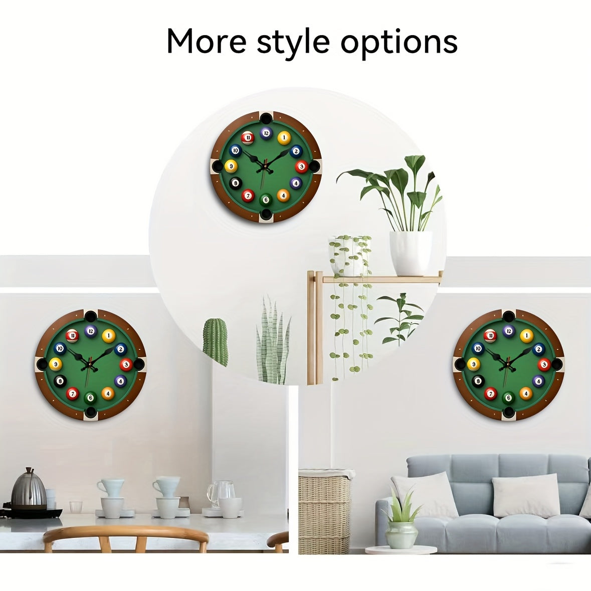JFHT Pool Table Wall Clock With Billiard Balls And Cue