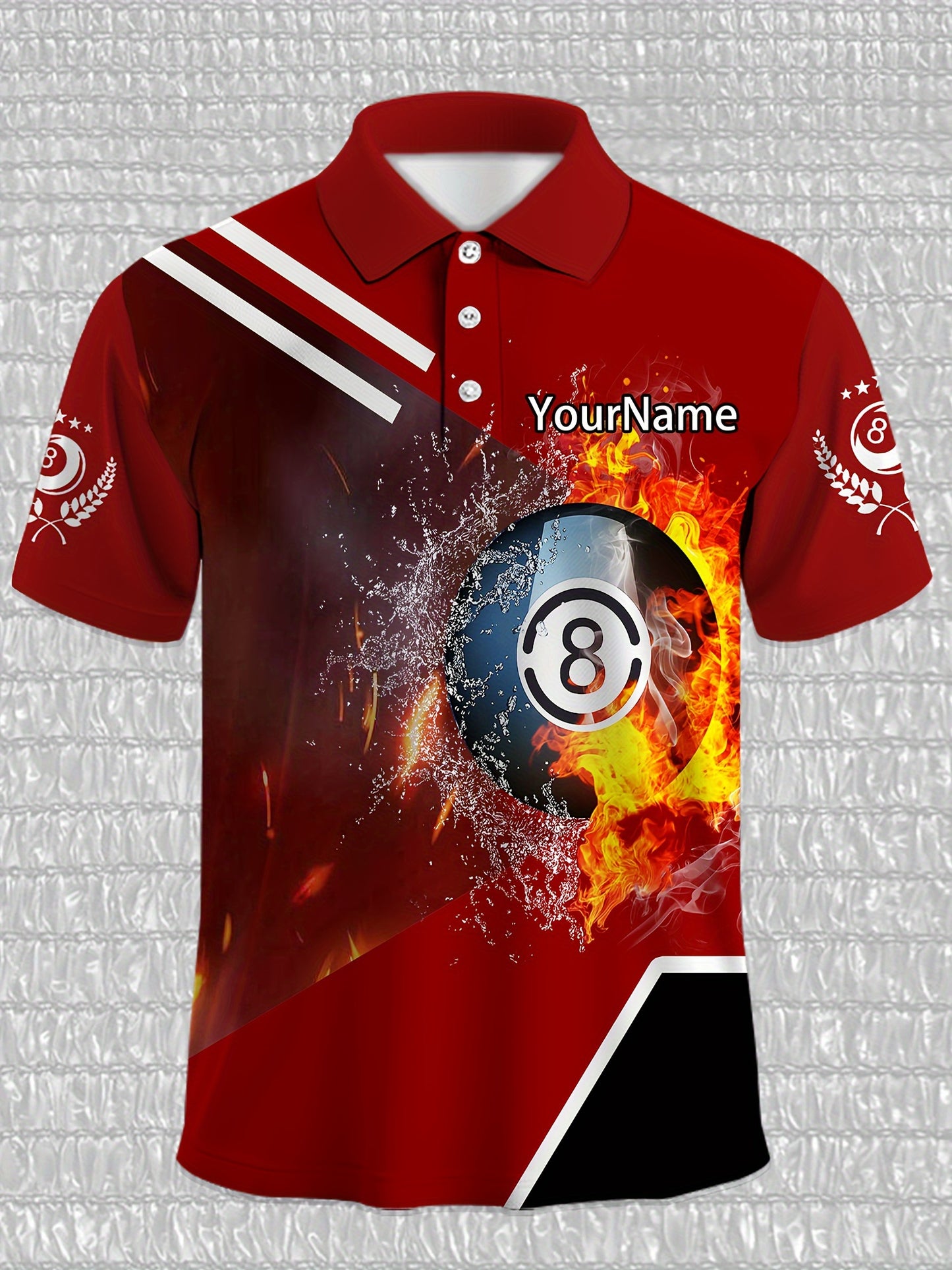 Mens Billiard Shirt All Over Print Crew Neck Polyester Elastane