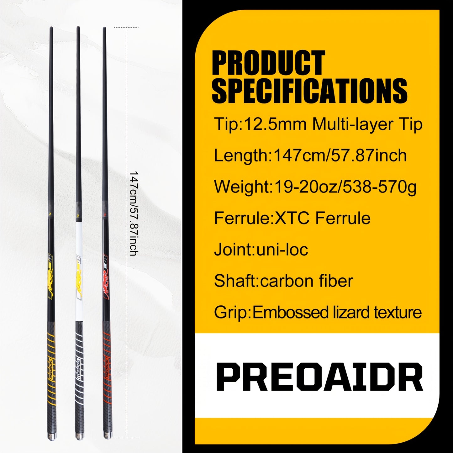 PREDAIDR SII Series Carbon Fiber Pool Cue Low Deflection