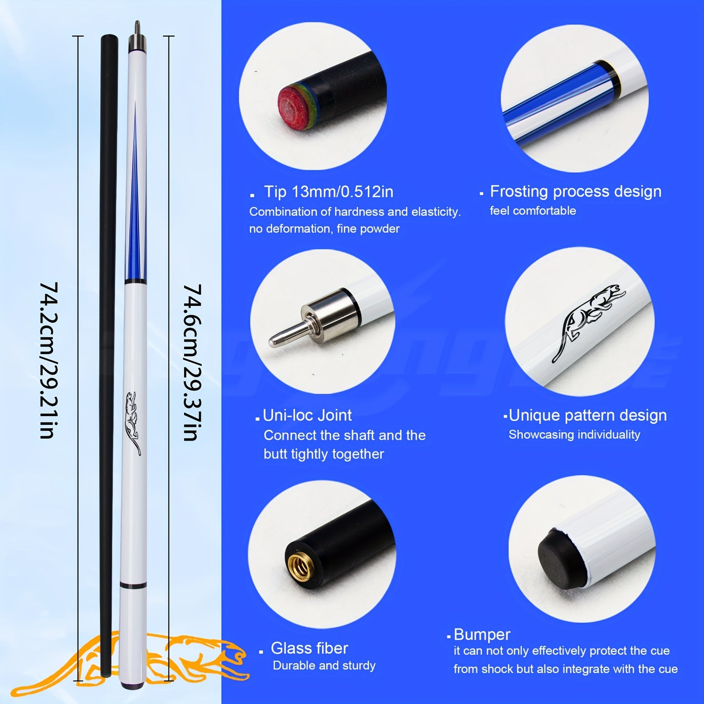 Carbon Fiber Billiard Cue Stick With Non Slip Grip