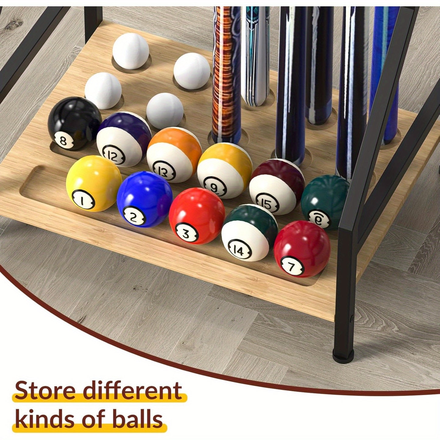 Billiards Cue Floor Stand Holder Up To 10 Cues Bamboo