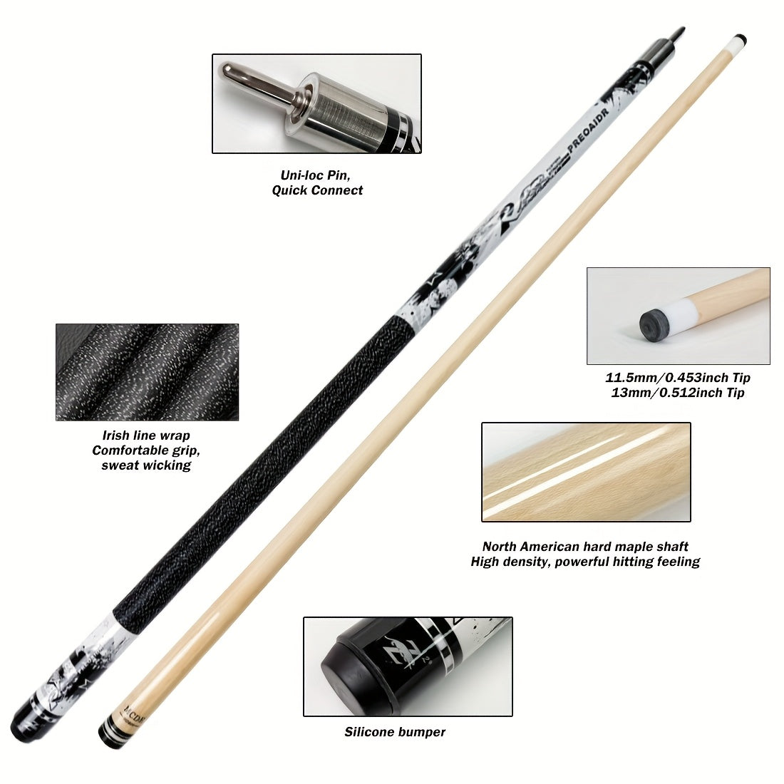 RREOAIDR P3 Series Pool Cue Stick Canadian Maple Low Deflection Shaft