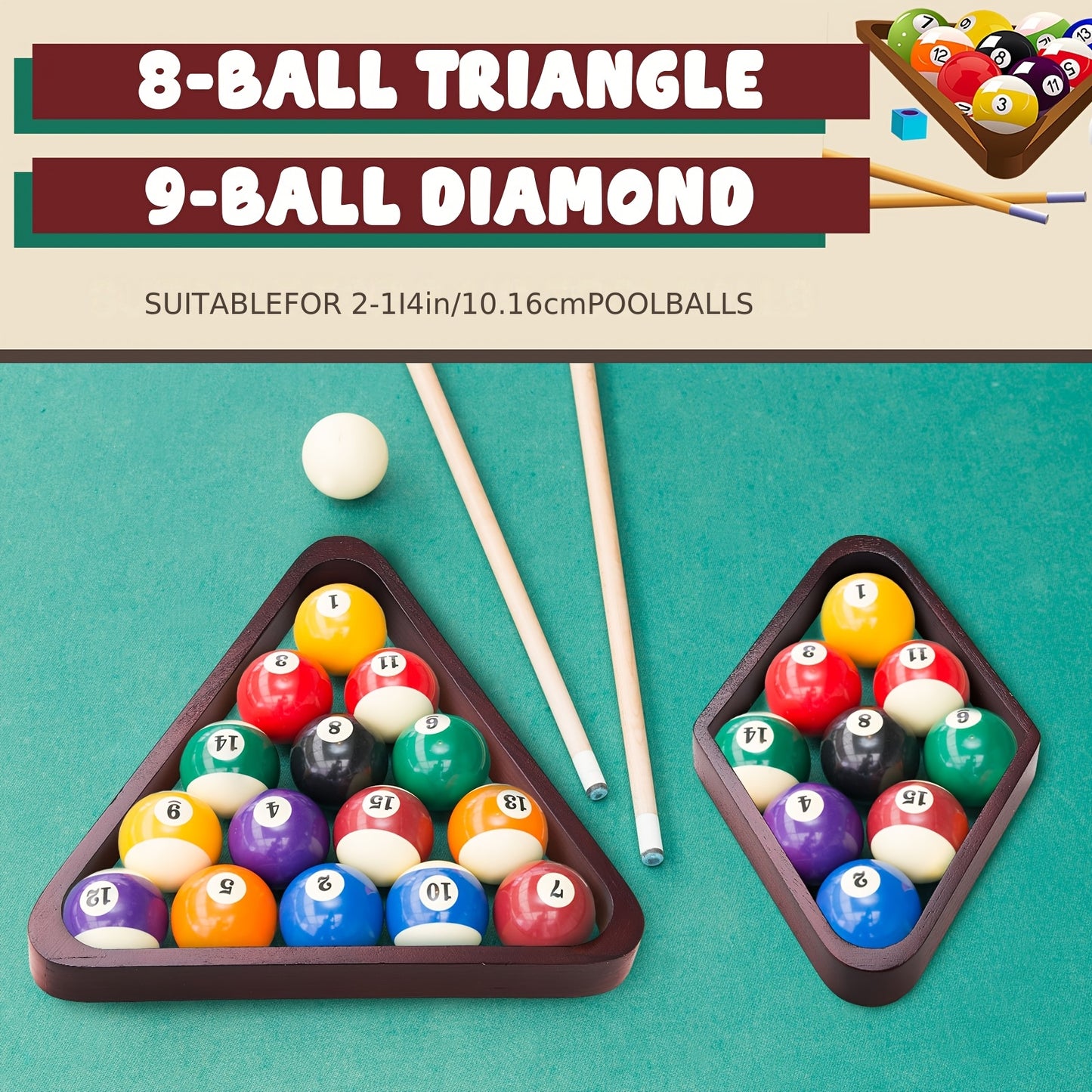 DREYOO Pool Table Brush Set With Wooden Billiard Rack