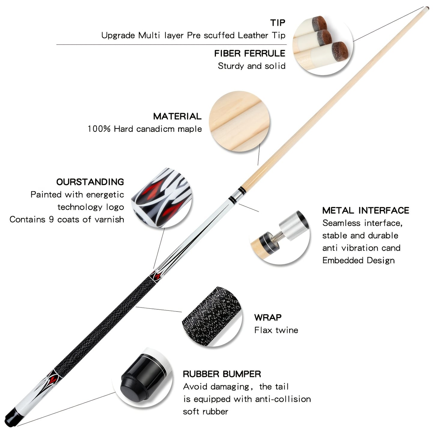 SEARVGRH Professional Pool Cues Sugar Maple Billiard Sticks
