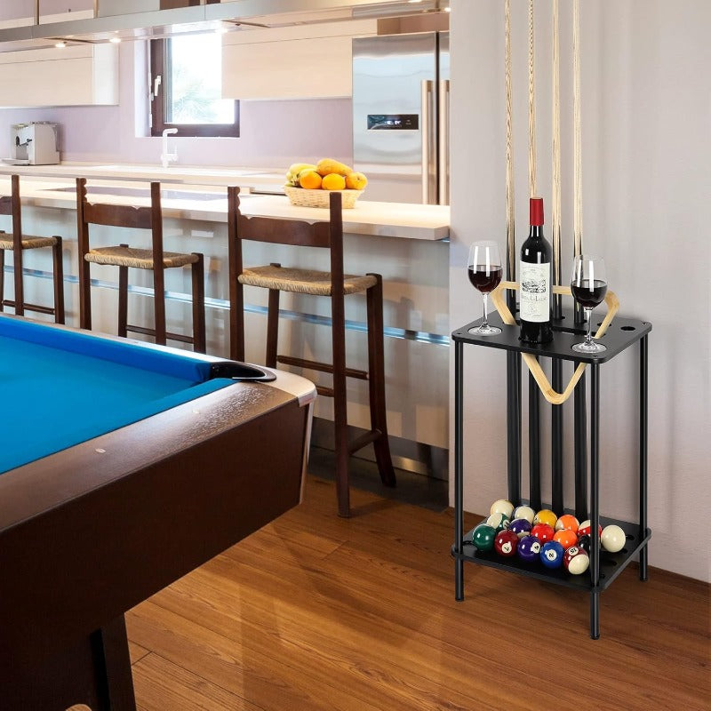 Freestanding Pool Cue Rack Holds 6 Cues Wood Billiard Organizer