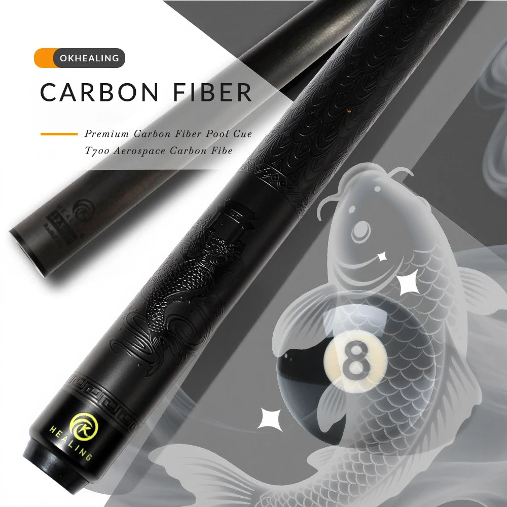 OKHEALING Carbon Fiber Billiard Cue Low Deflection Pool Cue