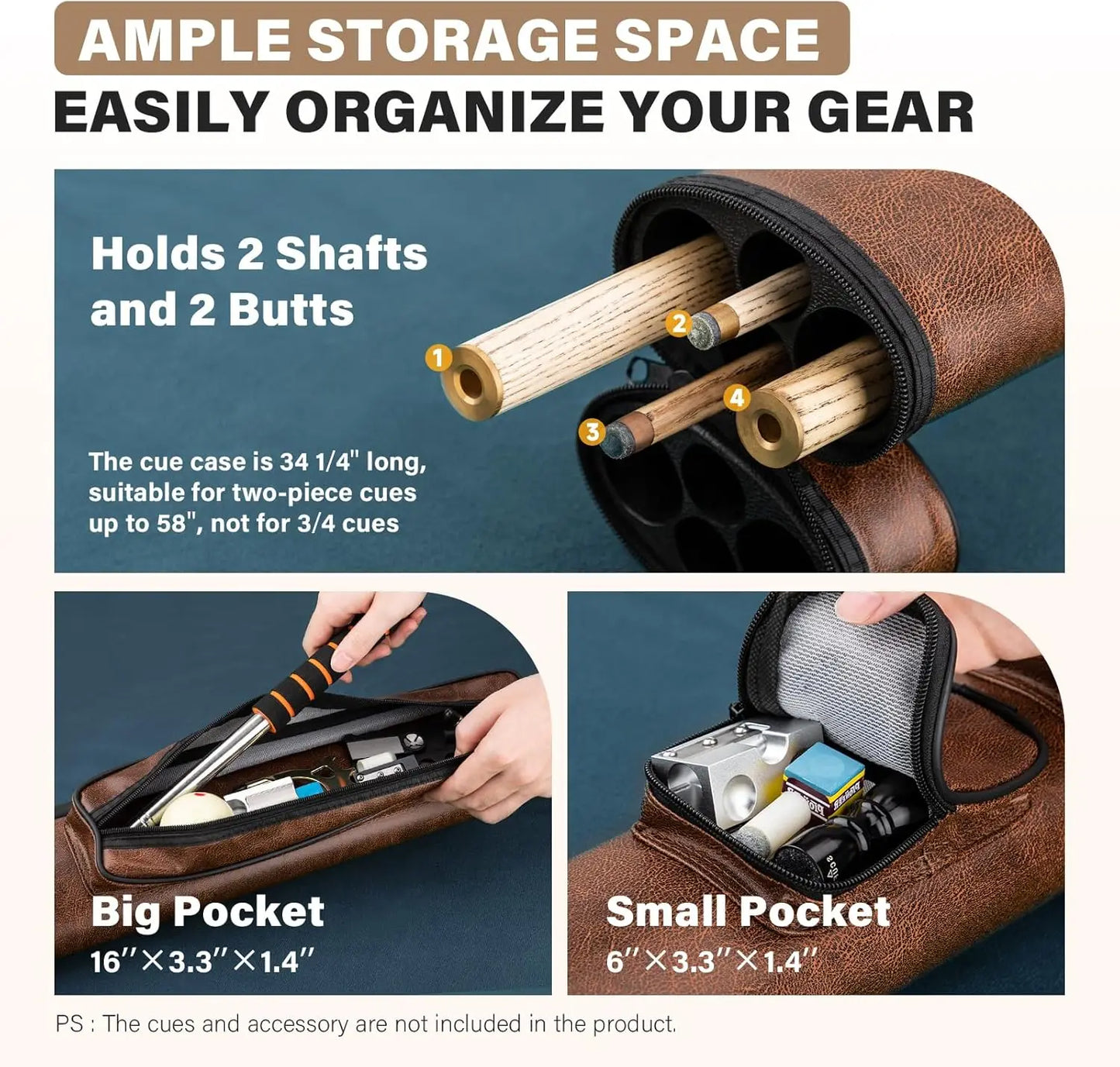 Hard Billiard Cue Case For Two Cues Durable Storage
