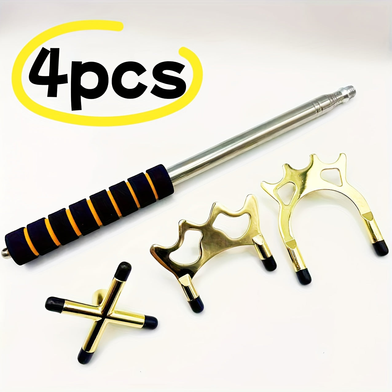 Four Stainless Steel Telescopic Pool Cues With Detachable Bridges