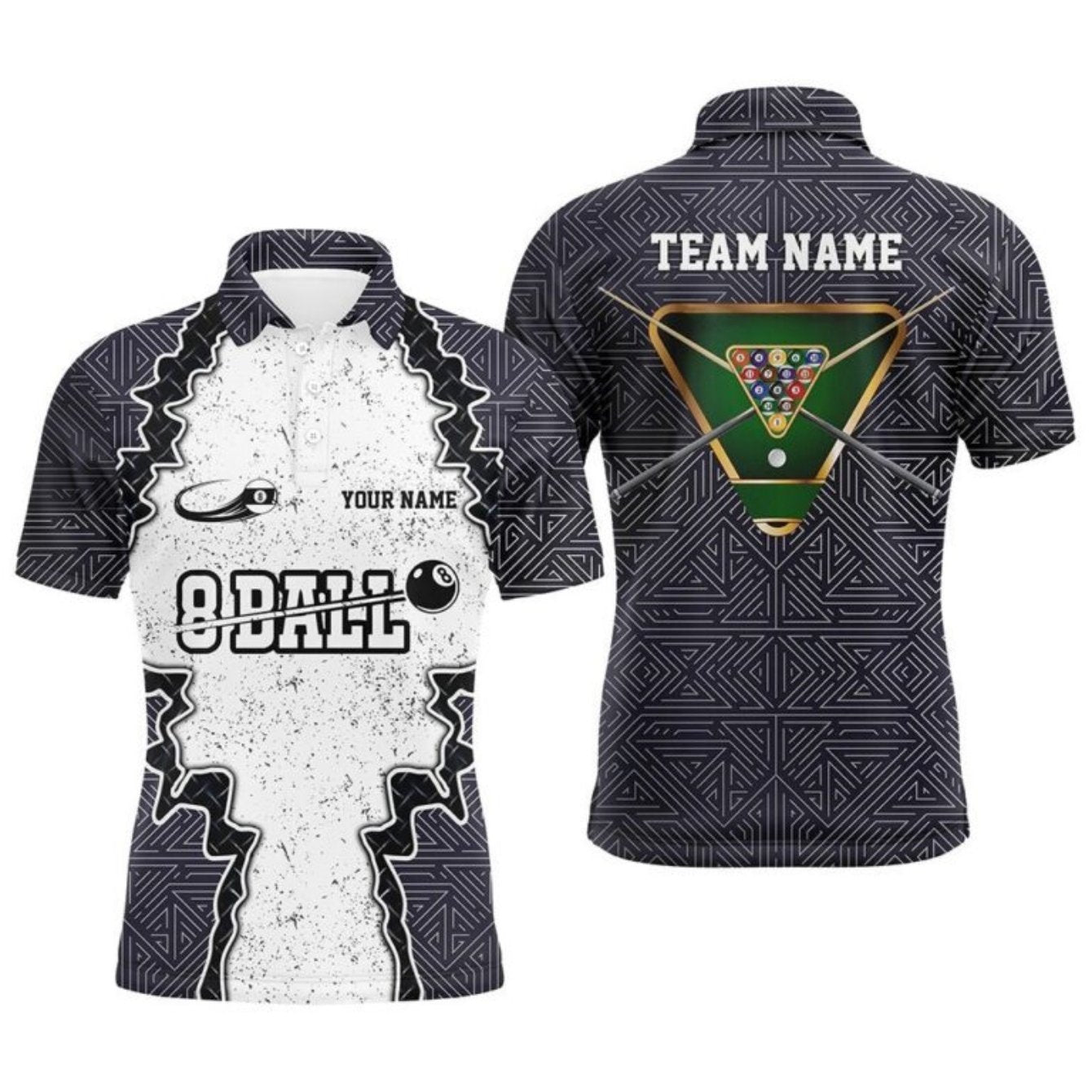 Mens Polo Shirt With Billiard Print Polyester Fabric Casual Wear