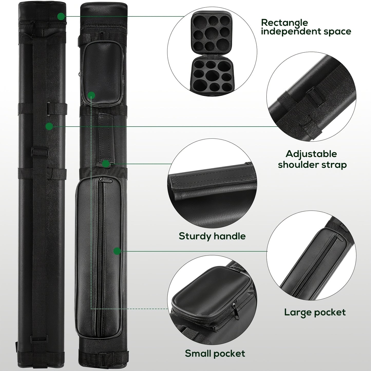 UNIT Pool Cue Hard Case 9 Slots Chalk Cubes Durable