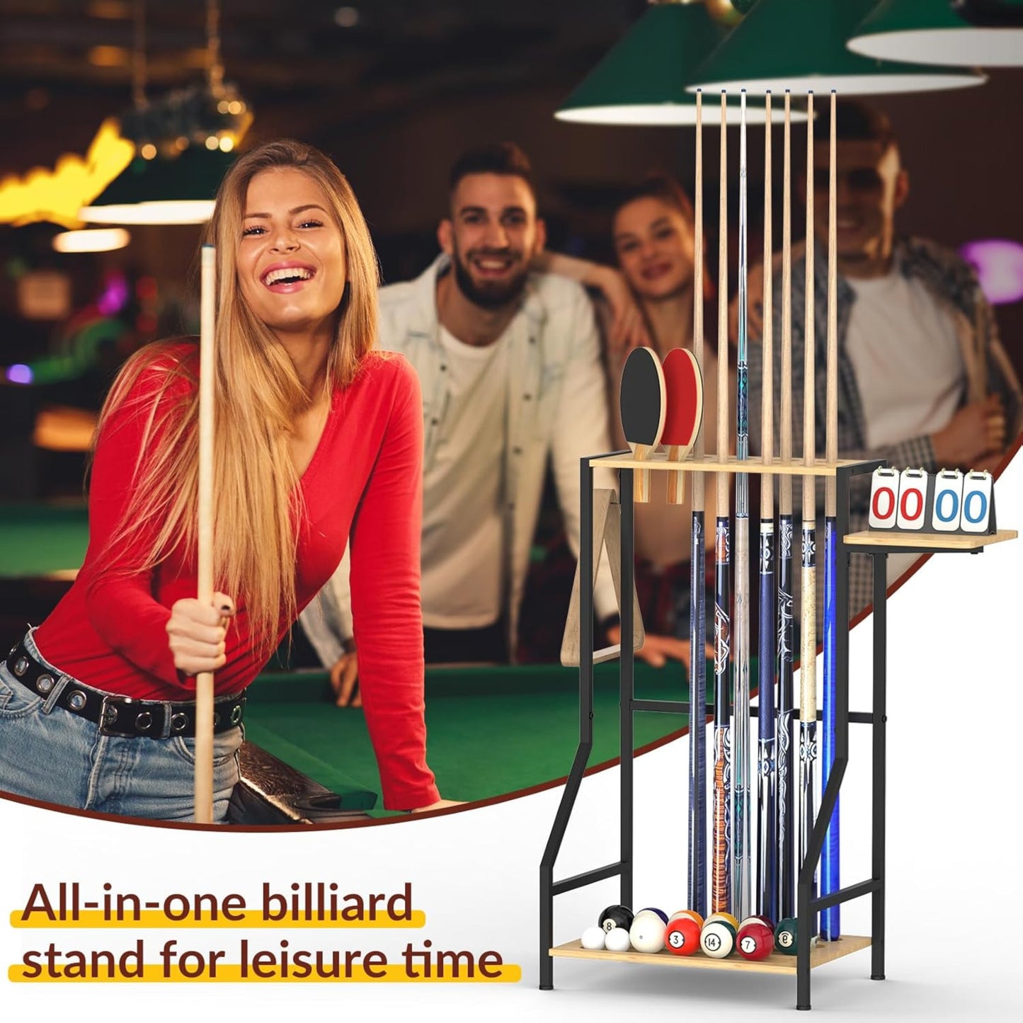 Billiards Cue Floor Stand Holder Up To 10 Cues Bamboo