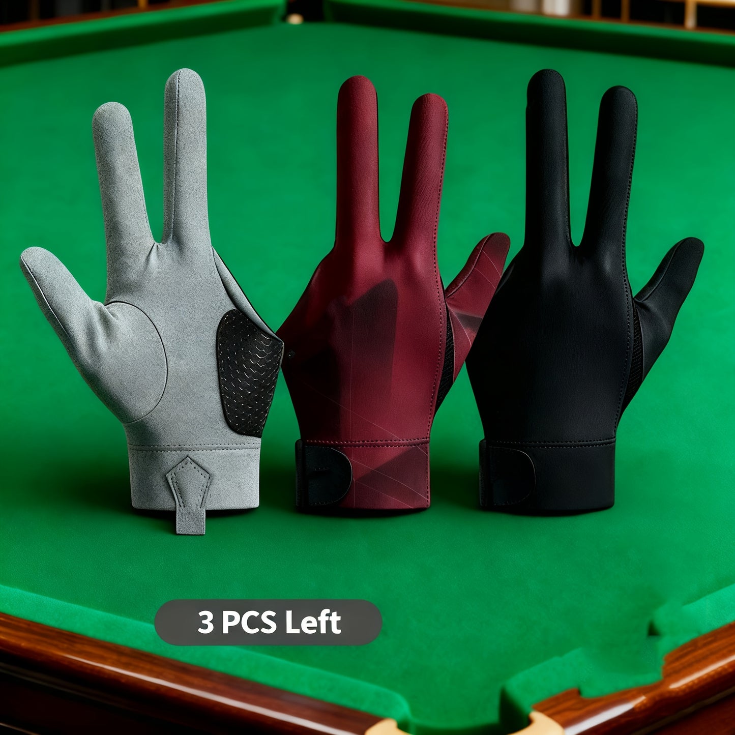 Breathable Anti Slip Billiard Glove 3pc Left Hand Three Fingers