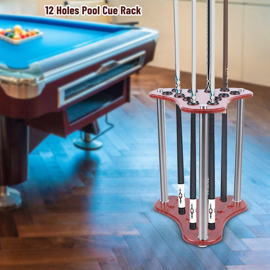 GDRASUYA Wood 12 Hole Pool Cue Rack Corner Floor Stand
