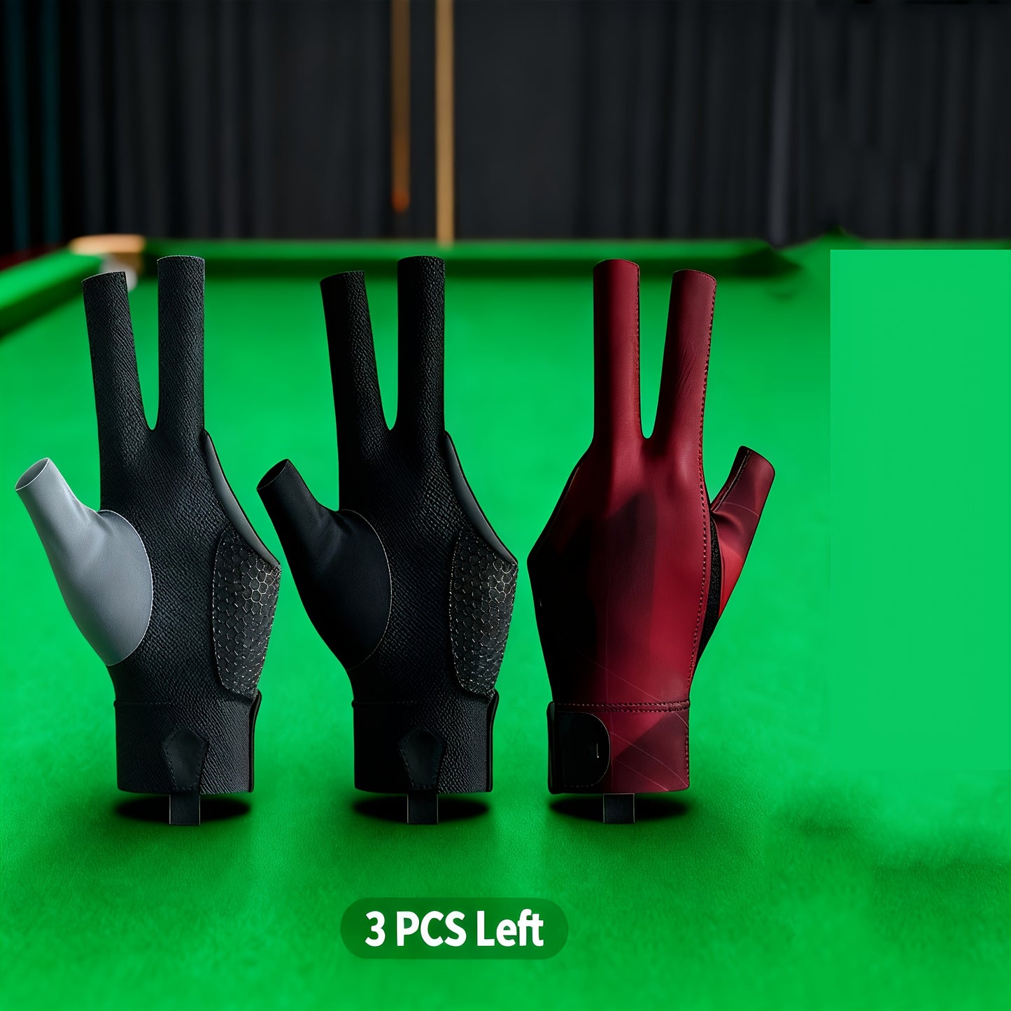 Breathable Anti Slip Billiard Glove 3pc Left Hand Three Fingers