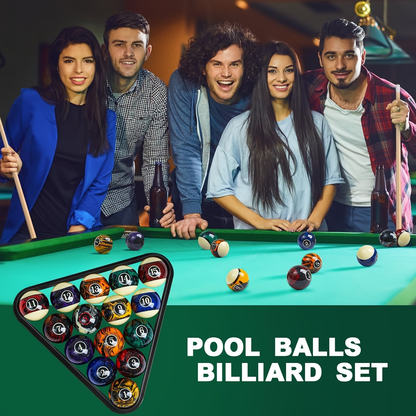 [Billiard Set Accessories] 20pcs Pool Balls Billiard Set Billiard Table Accessories Set Included 16 Fancy Ball 2 Diamond Pool Cues Stick, 2 Billiard Ball Rack Billiard Balls Pack for Adults Men Home Office Entertainment