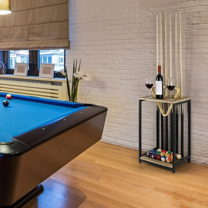 6 Cue Wood Pool Cue Holder Floor Stand For Billiards